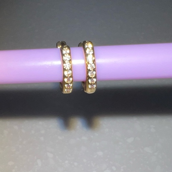 Sterling Silver Gold Pavé Huggie Earrings - Picture 2 of 4